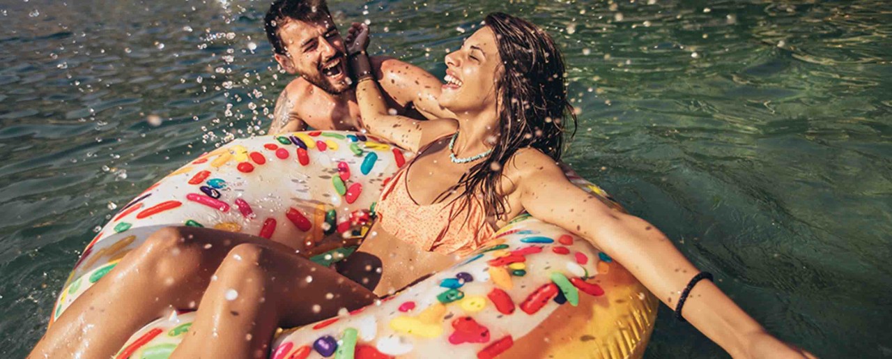 Young woman in an inflatable raft