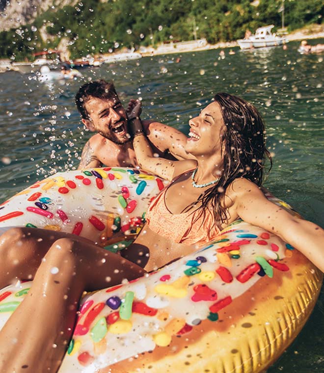 Young woman in an inflatable raft