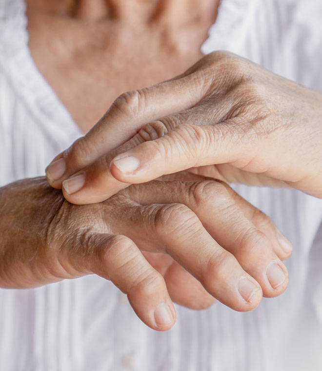 Wrinkled white hands