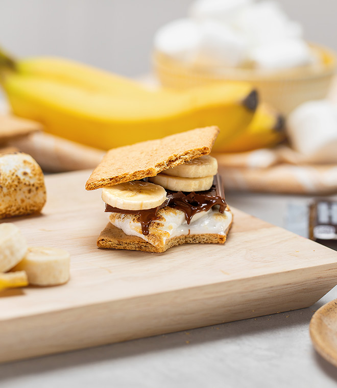 Chocolate s'more on cutting board