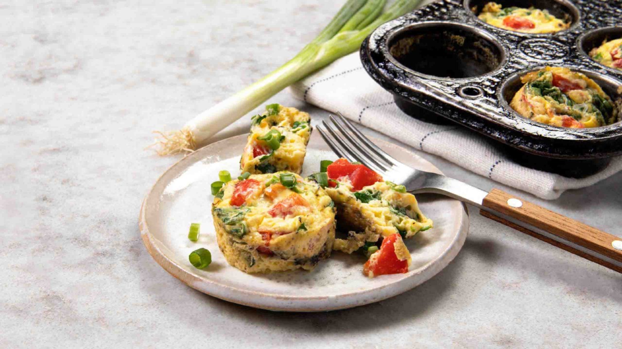 Spinach and Parmesan egg bites on plate